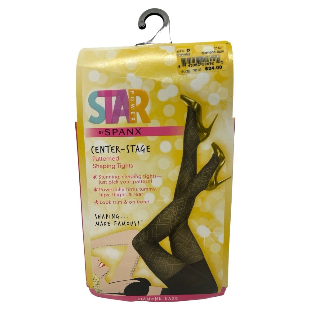 Spanx Star Power Black Center Stage Patterned Shaping Tights Size D New‎ in Box